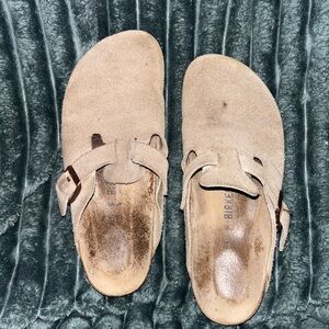 Birkenstock Taupe Suede Boston Clogs